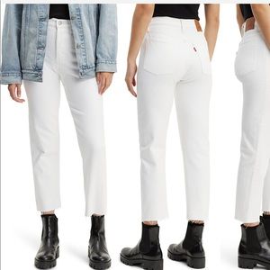Levi’s wedgie high waist frayed crop straight leg jeans